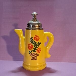 Avon Yellow Floral Coffee Pot with Silver Lid